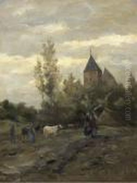 A View On The Church Of Vries, Drenthe Oil Painting by Hendrik Willem Mesdag