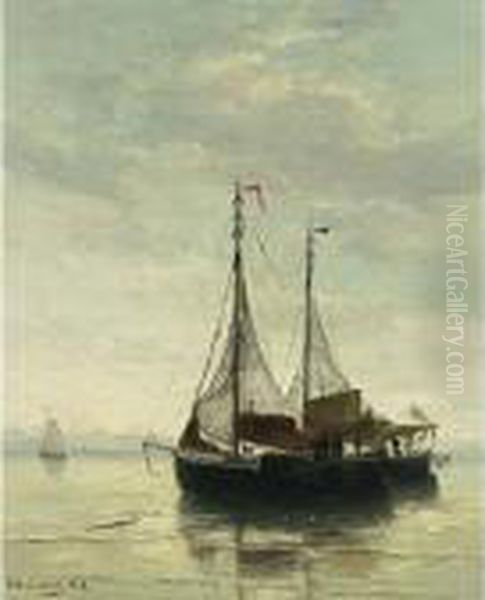 Fishing Boats At Anchor Oil Painting by Hendrik Willem Mesdag