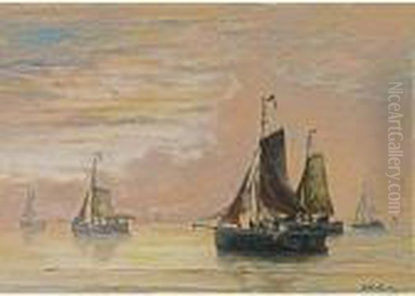 Bomschuiten At Sea Oil Painting by Hendrik Willem Mesdag