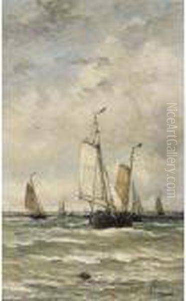 Bomschuiten At Sea Oil Painting by Hendrik Willem Mesdag