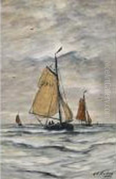 Bomschuiten At Sea Oil Painting by Hendrik Willem Mesdag