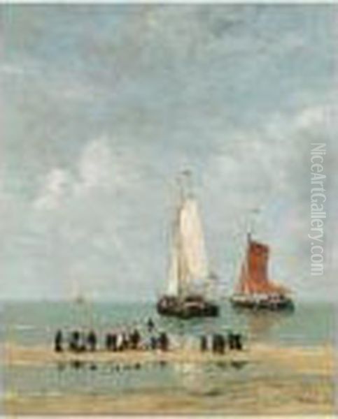 Fisherwomen Watching The Departure Of The Fleet Oil Painting by Hendrik Willem Mesdag