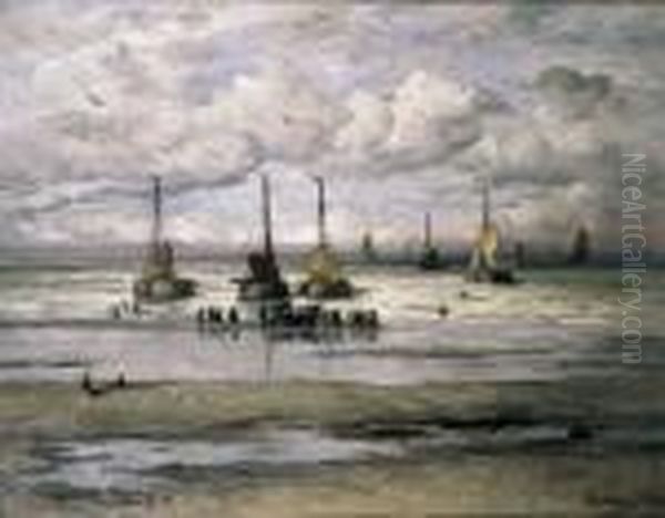 Maree Bas Oil Painting by Hendrik Willem Mesdag