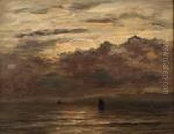 Ships In A Calm At Dusk Oil Painting by Hendrik Willem Mesdag