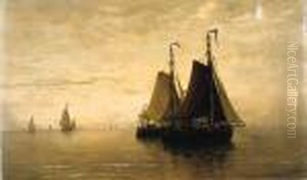 Kalme Zee Oil Painting by Hendrik Willem Mesdag