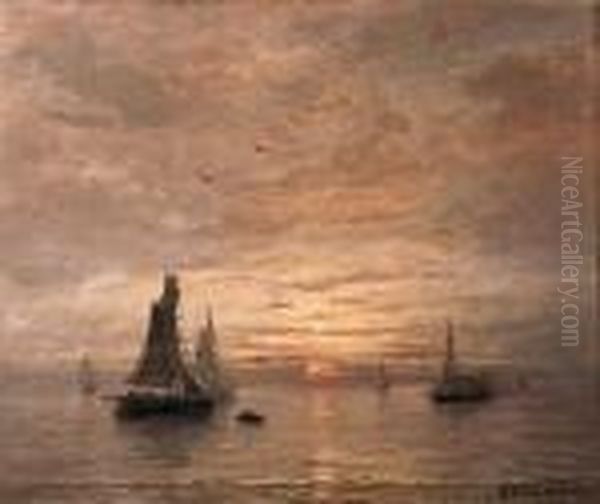 Coucher De Soleil Oil Painting by Hendrik Willem Mesdag