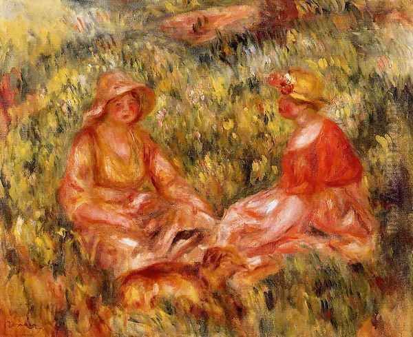 Two Women In The Grass Oil Painting by Pierre Auguste Renoir