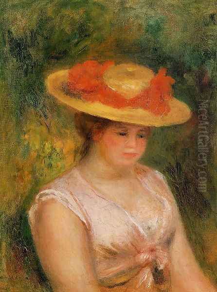 Young Woman In A Straw Hat3 Oil Painting by Pierre Auguste Renoir