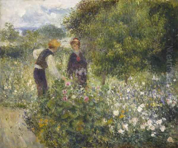 La Cueillette des fleurs Oil Painting by Pierre Auguste Renoir