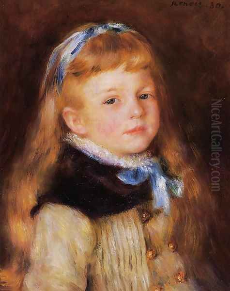 Mademoiselle Grimprel in a Blue Ribbon Oil Painting by Pierre Auguste Renoir