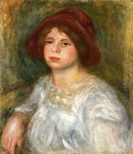 Girl in a Red Hat Oil Painting by Pierre Auguste Renoir