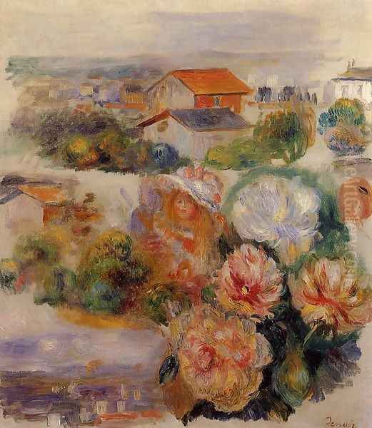 Landscape, Flowers and Little Girl Oil Painting by Pierre Auguste Renoir