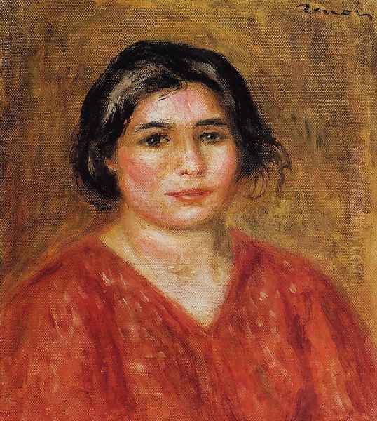 Gabrielle In A Red Blouse Oil Painting by Pierre Auguste Renoir