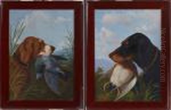 Dogs With Fowl Oil Painting by Michaelangelo Meucci