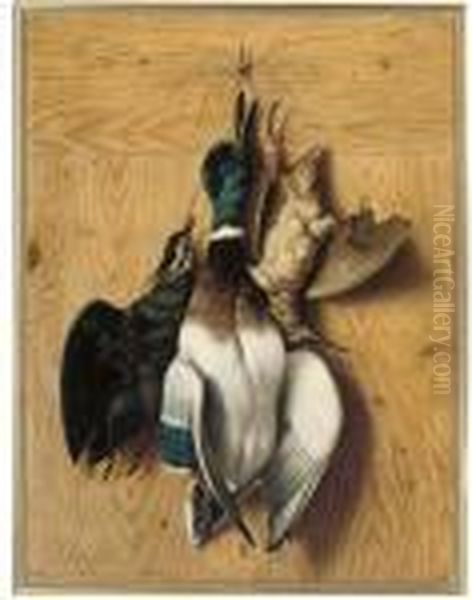 Hanging Game Birds Oil Painting by Michaelangelo Meucci