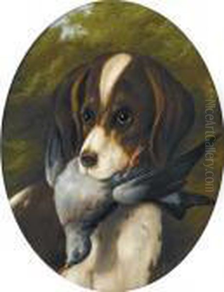 Jagdhund Mit Taube Im Fang. Oil Painting by Michaelangelo Meucci