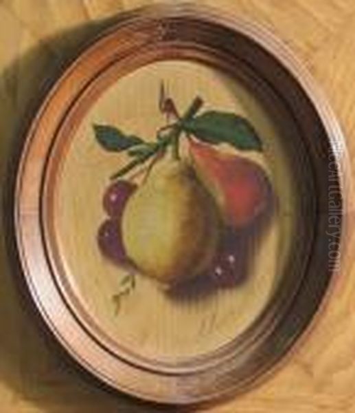 A Trompe L'oieil With Fruit; Also A Companion Painting (a Pair) Oil Painting by Michaelangelo Meucci