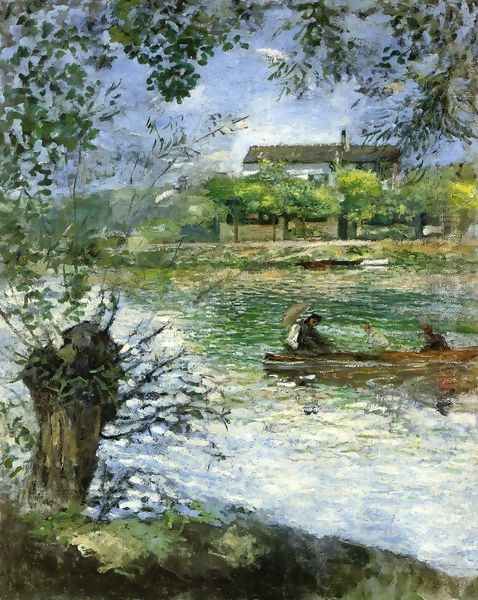 Willows and Figures in a Boat Oil Painting by Pierre Auguste Renoir