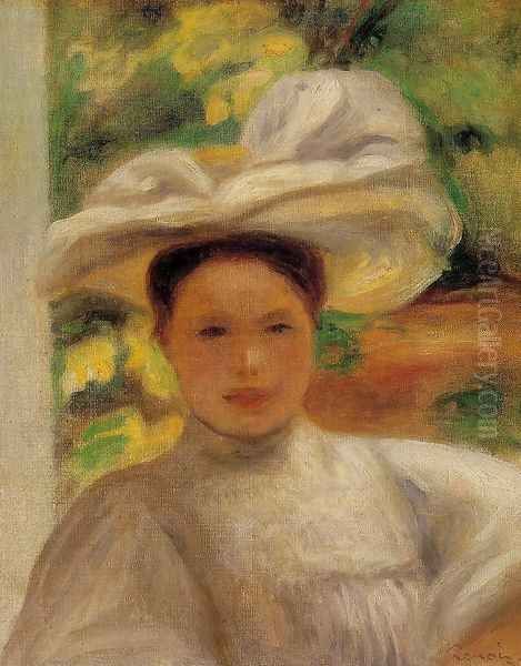 Young Woman In A Hat Oil Painting by Pierre Auguste Renoir