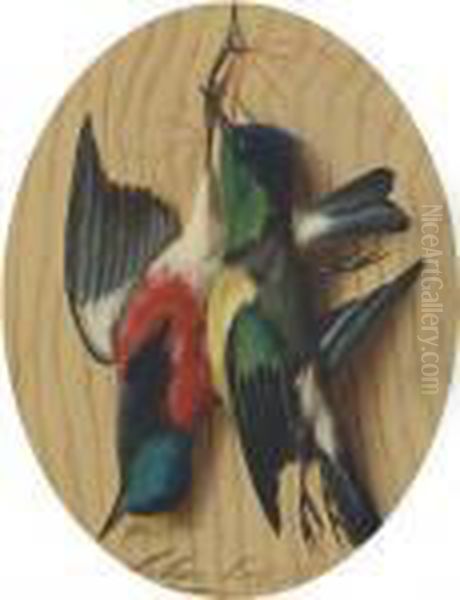 Hanging Songbirds; And A Companion Painting Oil Painting by Michaelangelo Meucci