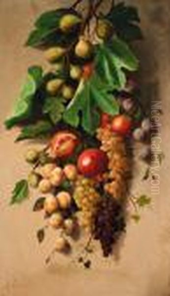 A Branch Of Figs With Grapes, Plums And Pomegranates Oil Painting by Michaelangelo Meucci