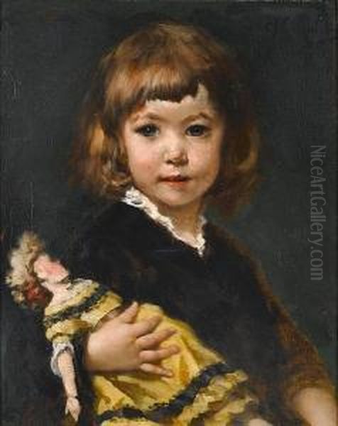 Portrait Of A Girl With Doll Oil Painting by Constantin Meunier