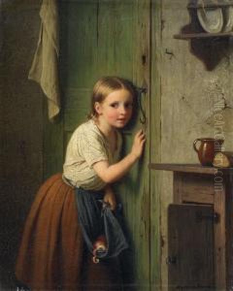 Madchen An Der Turlauschend Oil Painting by Meyer Georg von Bremen