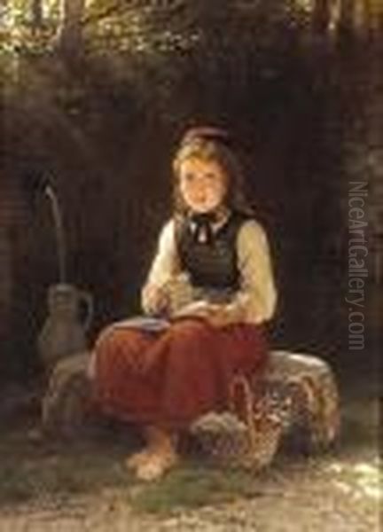 A Young Girl At The Well Oil Painting by Meyer Georg von Bremen