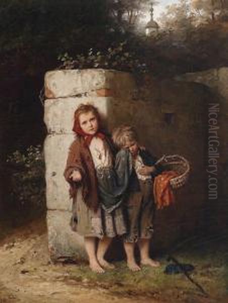 Childrenbegging Oil Painting by Meyer Georg von Bremen