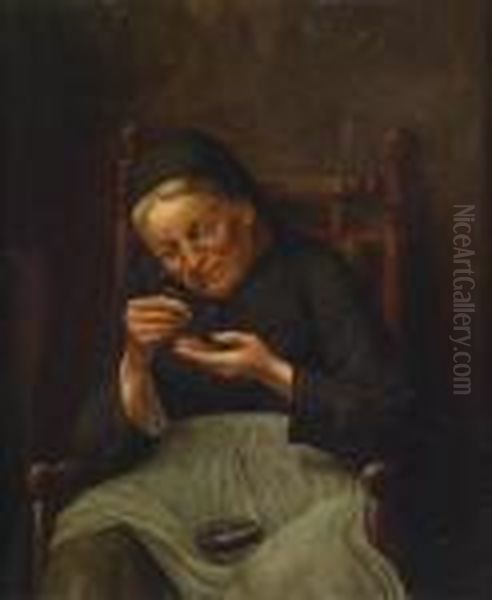 Circle Mother Counting Money Oil Painting by Meyer Georg von Bremen