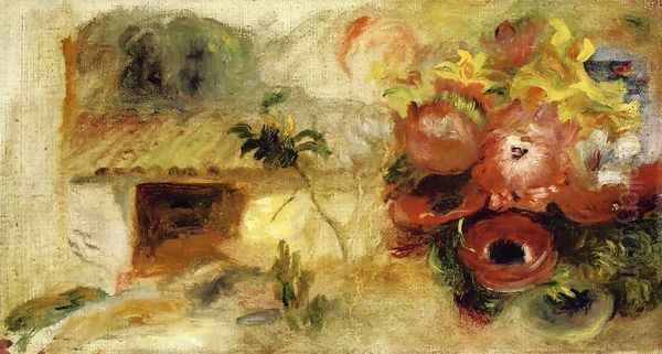 Small House, Buttercups and Diverse Flowers (study) Oil Painting by Pierre Auguste Renoir