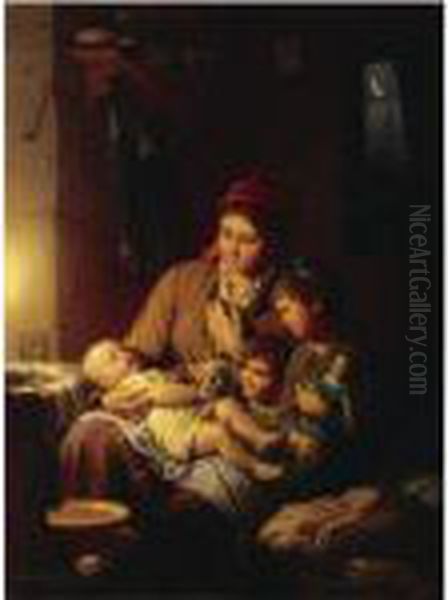 Bruderchen Schlaft (little Brother Sleeps) Oil Painting by Meyer Georg von Bremen