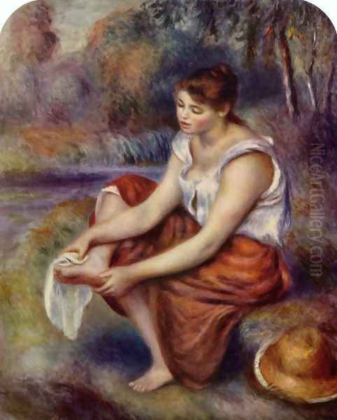 Girl, at the feet of drying Oil Painting by Pierre Auguste Renoir