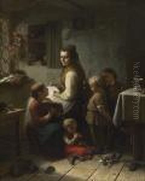 Mutter Mit Ihren Kindern In Der Stube. Oil Painting by Meyer Georg von Bremen