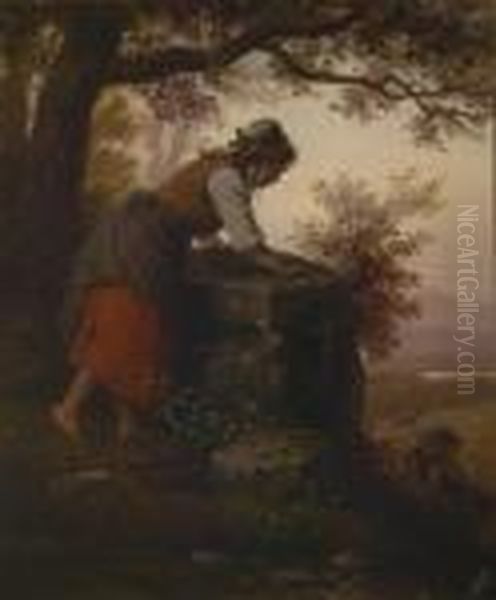 Ein Junges Madchen Beobachtet Ein Liebespaar. Oil Painting by Meyer Georg von Bremen