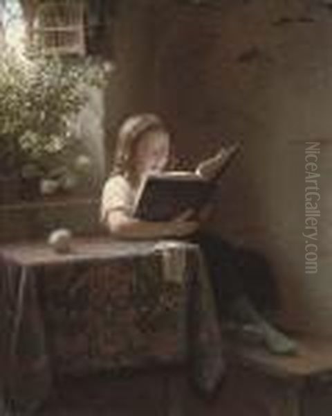 The Little Story Teller Oil Painting by Meyer Georg von Bremen