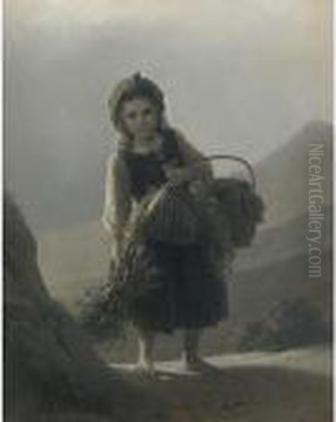 Peasant Girl Carrying Wood And Flowers Oil Painting by Meyer Georg von Bremen