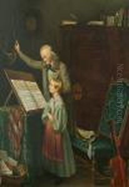 Musiklehrer Mit Schulerin Oil Painting by Meyer Georg von Bremen