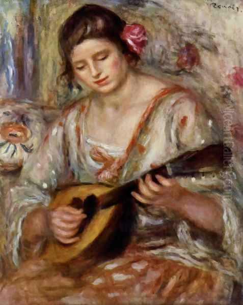 Girl with a Mandolin Oil Painting by Pierre Auguste Renoir