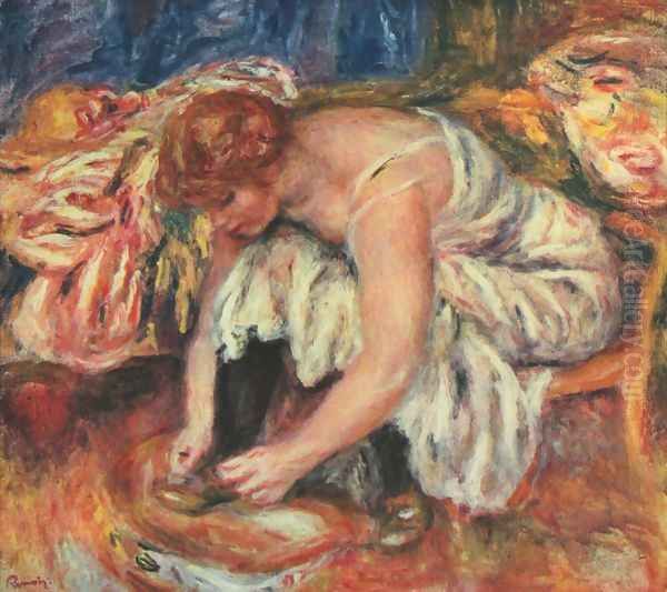 Woman Tying her shoes Oil Painting by Pierre Auguste Renoir