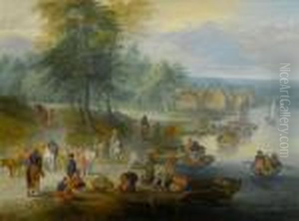 Broad Landscape With Peasants/river Landscape With Travellers And Peasants Oil Painting by Theobald Michau