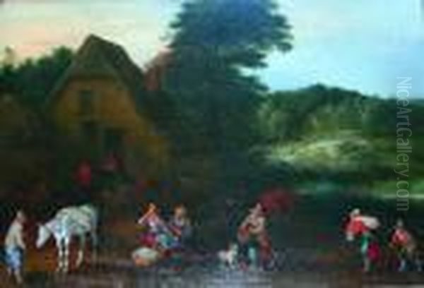 Country Folk With A Horse Oil Painting by Theobald Michau