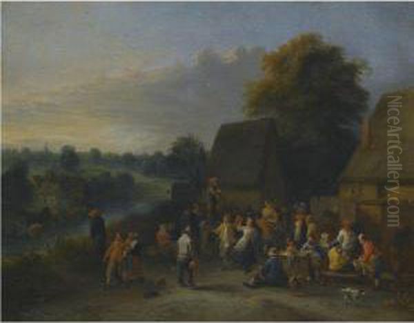 Peasants Merrymaking Outside An Inn Oil Painting by Theobald Michau