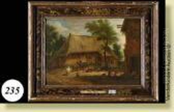 Cour De Ferme Animee Oil Painting by Theobald Michau