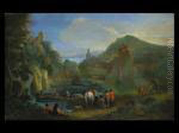 Landschaft Mit Figurenstaffage Oil Painting by Theobald Michau