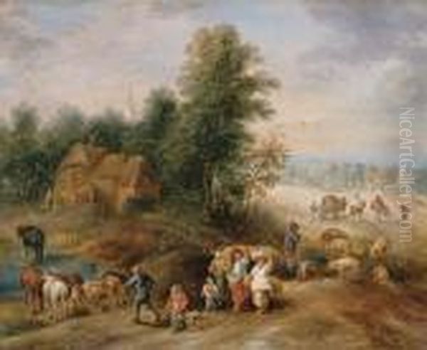 Peasants Returning From The Harvest Oil Painting by Theobald Michau