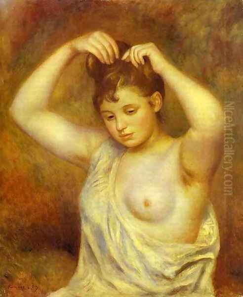 Woman Combing Her Hair. (Femme se coiffant) Oil Painting by Pierre Auguste Renoir