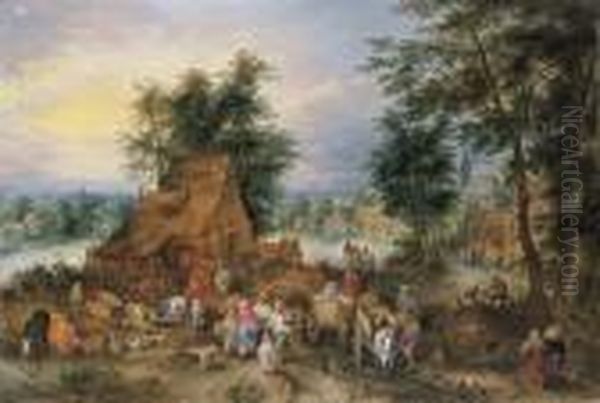 A Village Scene With Peasants At Work Oil Painting by Theobald Michau