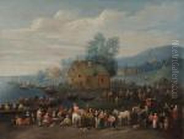 Travellers Gathered By A Bay Oil Painting by Theobald Michau