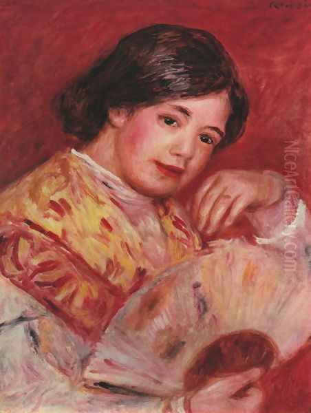 Young girl with a fan Oil Painting by Pierre Auguste Renoir